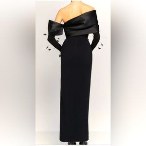 Solace London black satin and crepe long dress